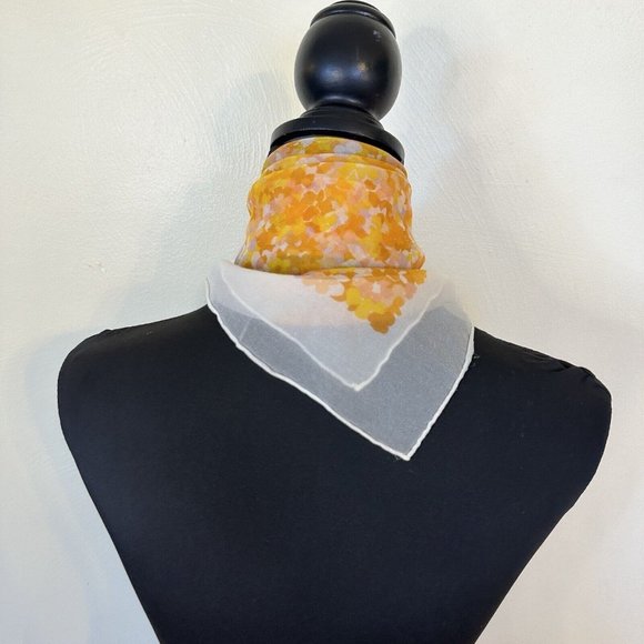 Vintage Womens Orange Yellow Daisy Floral Square Scarf MCM 1960s Style Poly - Picture 3 of 10